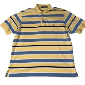 Nautica Mens Striped Polo Shirt Short Sleeve Yellow Blue White Cotton Size M